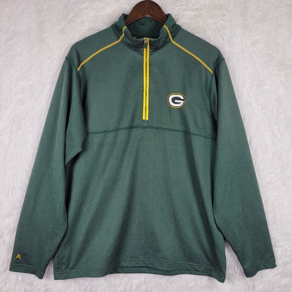 Green Bay Packers Antigua Mens Large 1/4 Zip Pullover Sweater NFL
